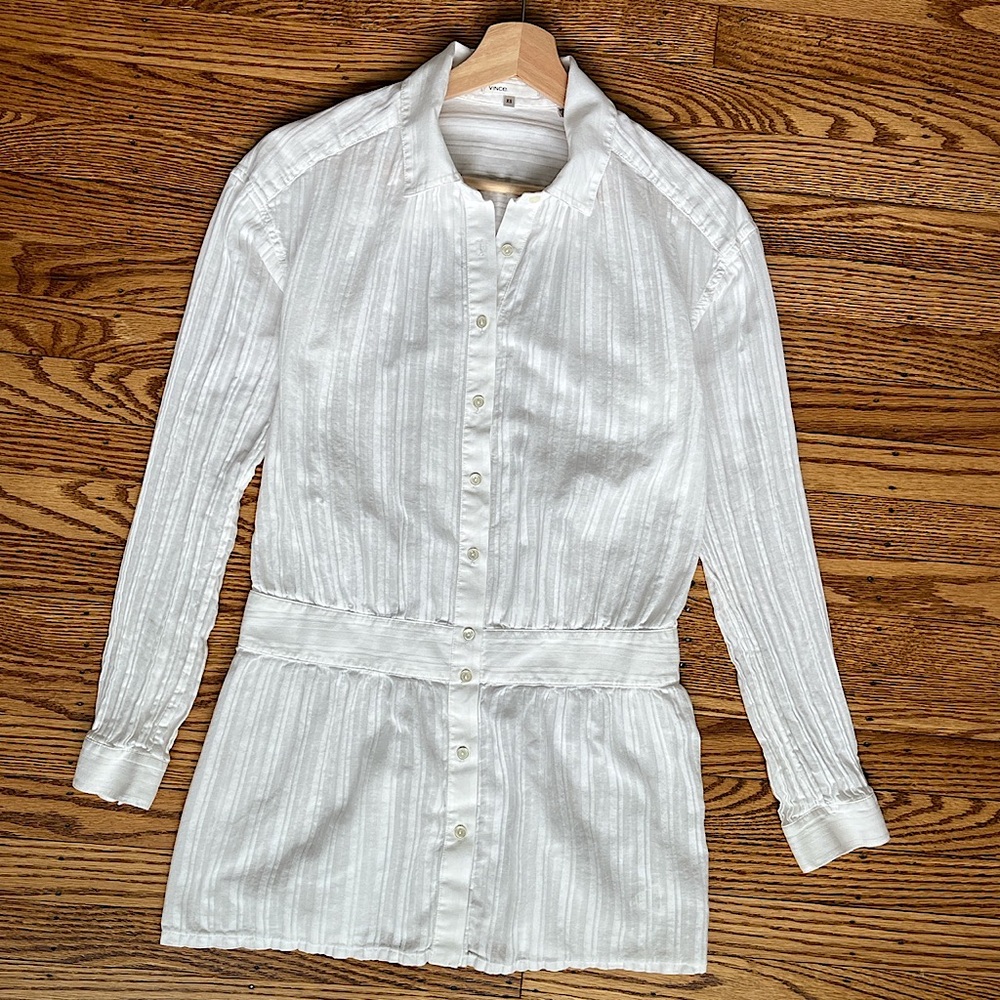 Vince White Linen Long Sleeve Peasant Shirt, Size XS.